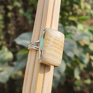 Bague rectangle en argent sterling 925 faite à la main, dentelle jaune naturelle, pierre précieuse en calcite, plaqué or, cadeau de fiançailles de mariage. - Product Image 2