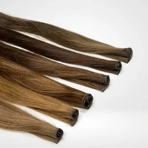 Long Brown Indian Human Hair Straight Silk Base Double Drawn <b>Clip</b> in Remy Hair 100% Density Full Head Set - Product Image 6