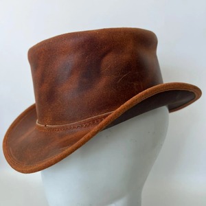 Brown Leather Top Hat High Crown Vintage Distressed <b>Fedora</b> Hat for <b>Men</b> Classic Formal Party Costume - Product Image 4