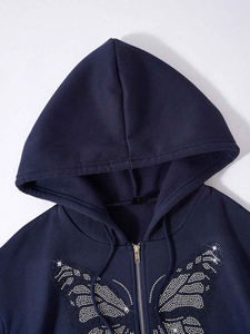 Sweat-shirts à capuche surdimensionnés pour hommes avec strass, 100 % coton, streetwear, respirants, écologiques, vente en gros, design de créateur, tissu confortable, qualité supérieure - Product Image 4