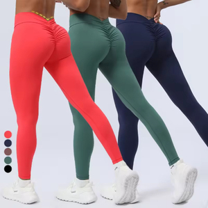 Leggings de cintura alta, estilo nuevo, largos, lisos, con fruncido en el trasero, cintura elástica, elásticos en cuatro direcciones, sin costuras, de Run Apparel - Product Image 1