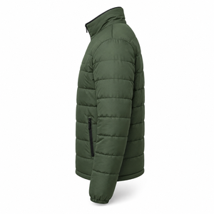 Veste synthétique verte pour homme, col montant, fermeture éclair, coupe-vent, décontractée, hiver, polyester, veste synthétique isolée pour homme - Product Image 3