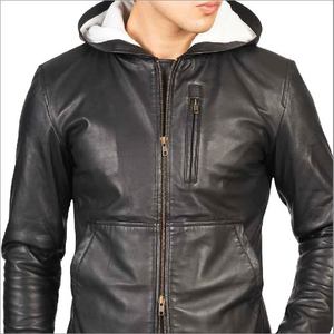 Chaqueta con Capucha de Cuero Genuino para Hombre, Negra, con Cierre Completo, Abrigo Cálido de Invierno, Ropa Casual, Chaqueta de Moda de Alta Calidad y Comodidad - Product Image 5
