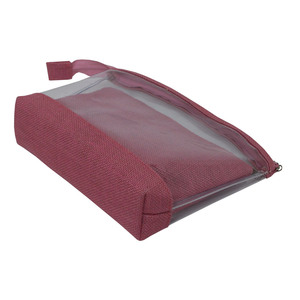 Pochette de voyage en PVC recyclé et jute, couleur unie tendance, trousse de toilette transparente avec fermeture éclair, motif logo, réutilisable, en plastique - Product Image 3