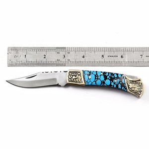 Couteau utilitaire pliant en acier inoxydable, manche turquoise, étui en cuir personnalisé, couteau de poche EDC, chasse, camping, qualité industrielle - Product Image 2