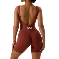 Monos de yoga sin espalda con cuello halter de talla grande con logo personalizado para niñas, monos deportivos de color liso para fitness y gimnasio al por mayor