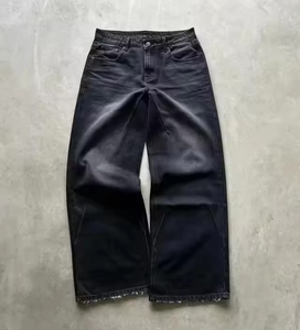 Pantalon en jean pour homme, coupe droite, en coton, délavé vintage, bleu noir, de haute qualité, personnalisé - Product Image 3