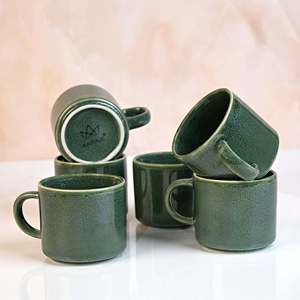 New Forest Green Bone China <b>Tea</b> <b>Cup</b> Set of 6 Durable Ceramic <b>Cups</b> with Gold Handle Turkish Design BPA Certified - Product Image 4