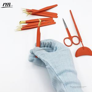 Pinzas rusas de punto de volumen para extensiones de pestañas, zanahoria naranja con punta dorada brillante, logotipo personalizado, embalaje de acero inoxidable - Product Image 1