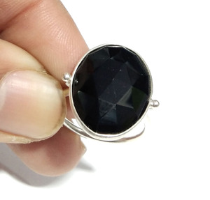 Bague en onyx noir naturel, argent sterling 925 massif, faite à la main, ovale, style bohème, bague statement, bijoux en gros, cadeau - Product Image 5