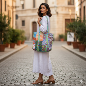 Handcrafted Quilted <b>Patchwork</b> Cotton Lightweight Tote <b>Bag</b> Long Shoulder Strap Travel Shopping <b>Bag</b> Wholesale - Product Image 2