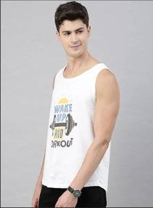 Camiseta sin mangas blanca para hombre, con estampado de Wake Up And Workout, cuello redondo, informal, transpirable, de algodón, ropa deportiva - Product Image 5