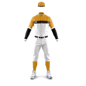 Custom Men's <b>Baseball</b> Uniform 100% Polyester Sublimated Breathable Full Sleeve Jersey White Yellow Black Team Number 10 - Product Image 1