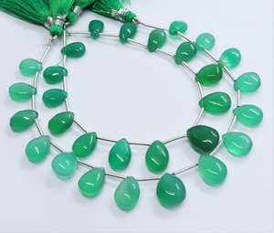 Perles d'onyx vert naturel lisses en forme de poire 8x12 mm, onyx briolette 7 pouces, perles d'onyx vert lisses en forme de poire pour la création de bijoux - Product Image 5