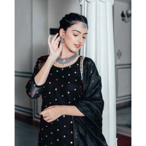 Ensemble de costume Patiala taille XS en tissu de chiffon noir pierre - Product Image 2