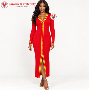 Cardigan décontracté en maille unie rouge et blanc avec logo personnalisé de la Sororité Delta, col en V, manches longues, brodé, respectueux de l'environnement - Product Image 2