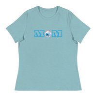 T-shirt décontracté pour femme bleu clair à manches courtes et col rond avec logo brodé MOM – Vêtement féminin tendance pour le quotidien