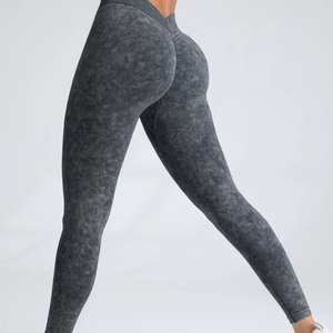 Leggings de cintura alta para mujer, sin costuras, con efecto moldeador, corte en V, estilo tie-dye, pantalones de estilo sólido - Product Image 5