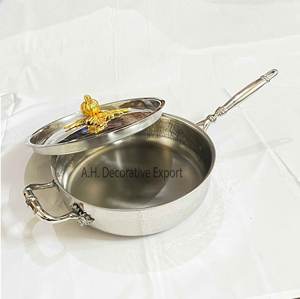 Casseroles de cuisson européennes martelées à la main en or rose, avec poignées en forme de feuille de citrouille, en acier inoxydable écologique - Product Image 5