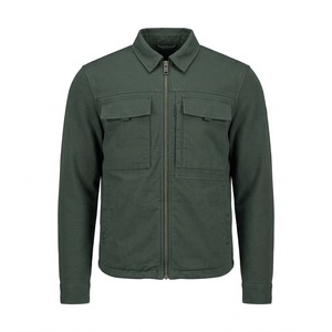 <b>Men's</b> Olive Green Canvas <b>Shirt</b> Techwear Jacket Turn Down Collar <b>Zip</b> <b>Up</b> Front Pockets Workwear Style Smart Casual - Product Image 1