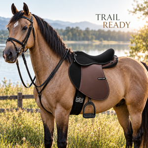 Conjunto de Silla de Montar Inglesa para Caballo |   Silla de Montar Sintética para Endurance con Brida a Juego, Cincha Acolchada y Estribos para Senderismo y Carreras de Distancia - Product Image 4