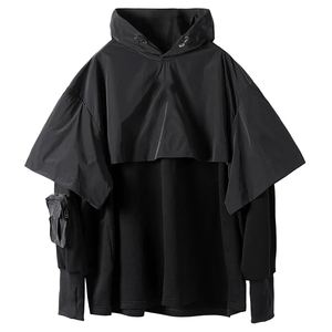 Sweat-shirt fonctionnel imperméable de style urbain avec capuche amovible et poches cargo, noir, Techwear - Product Image 1