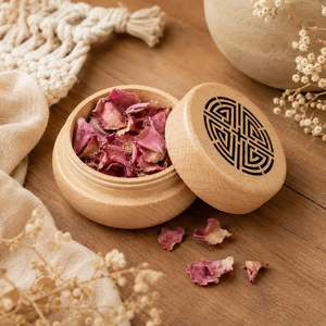 Wooden Potpourri <b>Box</b>, Round Wood <b>Storage</b> Natural Aroma Diffuser Boho Home Decor By Whimsy art craft - Product Image 3