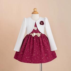 Ensemble de robe de fête d'anniversaire pour filles OEM, robe de princesse bordeaux formelle avec cardigan, <span class=keywords><strong>tenue</strong></span> de <span class=keywords><strong>mariage</strong></span> pour enfants - Product Image 4