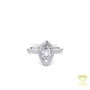 Anillo de compromiso de moissanita con corte marquesa y halo, de oro amarillo, con pavé, para boda, promesa o aniversario, para mujer - Product Image 5