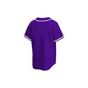Purple Baseball Jersey V-Neck Short Sleeve Button Front Solid Color Unisex Adult Regular Fit All Seasons Polyester Sport Shirt - Product Image 2