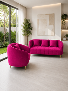 Ensemble de canapé et fauteuil d'appoint en velours Alexis 31 moderne, meubles de salon rembourrés courbés pour hôtel, villa, appartement, café - Product Image 4