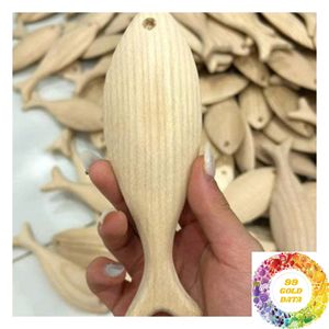 <b>Wooden</b> Fish Decorative Ornament Mediterranean Coastal Style <b>Painted</b> or Natural Unpainted 9-19cm Home Decoration - Product Image 1