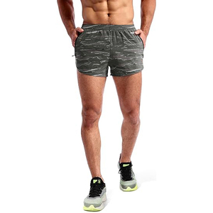 Shorts de sport camouflage pour homme à séchage rapide avec poche zippée, taille élastique, taille mi-haute, longueur courte - Product Image 2