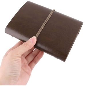 Leather Cover <b>Leaf</b> Pattern Drawstring Closure Design Vintage Style A6 Diary Notebook Sewing Binding Gift Brown - Product Image 2