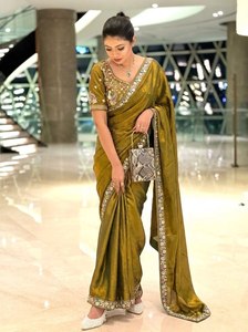 Royal <b>Satin</b> Silk <b>Saree</b> Hand Embellished Blouse Crystal Lace Border Modern Elegant Summer Wedding Cocktail Party Wear Indian - Product Image 2