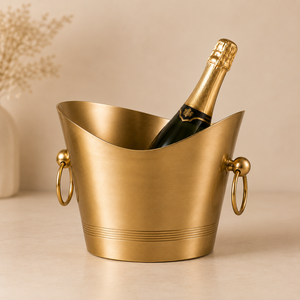 Cubo para champán de latón forjado con acabado martillado, doble asa, enfriador de vino y hielo artesanal para el hogar, bar y entretenimiento - Product Image 4