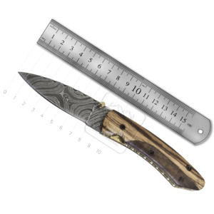 Damascus Deal Wholesale Handmade Damascus Steel Folding Pocket <b>Knife</b> DD-FK-849 Zebra/Walnut Wood <b>Handle</b> Drop Point 180mm EDC - Product Image 2