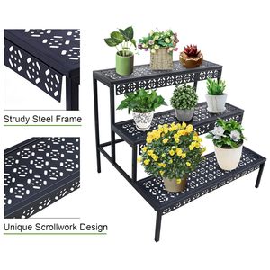 Grand support à plantes en métal à 3 niveaux, style escalier, étagère de présentation de jardin, support de pot de fleurs robuste, rangement à bas prix pour plantes de grande taille - Product Image 4