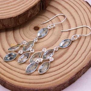 Wholesale 925 Solid Sterling Silver Natural Marquise Blue Topaz Bezel Set Multi Stone Dangle Earrings Memoria Jewels - Product Image 5
