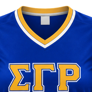 Camiseta de Hockey Personalizada para Mujer, Azul Rey, Sigma Gamma Rho, Cuello en V, Manga Corta, Uniforme Deportivo, Sororidad SGRho - Product Image 3