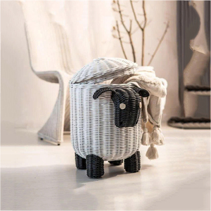 Panier de rangement vintage en rotin naturel en forme de mouton avec couvercle, adorable panier pour enfant en forme d'animal pour chambre d'enfant ou crèche - Product Image 1