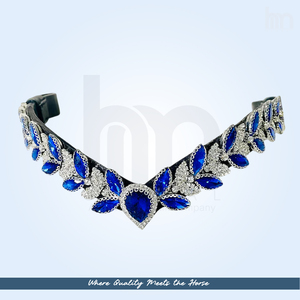 Brida de caballo de lujo personalizada de cuero azul zafiro con cristales en forma de V, marquesa, hoja y lágrima, cosida a mano con costuras de alta resistencia - Product Image 3