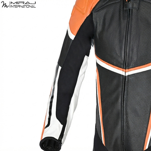 Trajes de Motociclismo de Cuero Genuino, Duraderos y Ligeros, en Negro, Naranja y Blanco, para Carreras de Alta Velocidad - Product Image 6