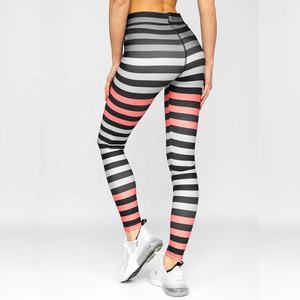 Custom Striped Yoga <b>Leggings</b> With Pink <b>Black</b> Gray Sublimation Print Spandex Polyester Four-Way Stretch Elastic Waist Pants - Product Image 3