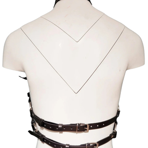 Harnais complet en cuir noir confortable avec boucles et anneaux en cuivre, ajustement réglable, taille personnalisée pour accessoires vestimentaires - Product Image 3