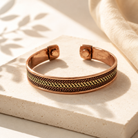 Brazalete de Aleación de Cobre con Grabado Om Namah Shivaya, Diseño Trenzado Hecho a Mano, Chapado en Cobre Antiguo, Unisex, Religioso Hindú