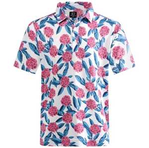 Polo à manches courtes pour homme, blanc et bleu, imprimé palmiers, décontracté, en coton Oxford respirant, coupe classique - Product Image 4