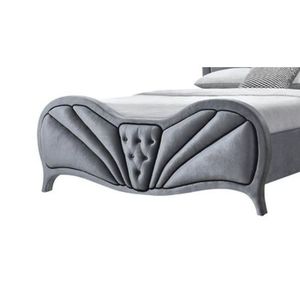 Letto Queen Dante in Velluto Grigio, Elegante Letto Imbottito con Confortevole Rivestimento in Velluto - Product Image 5
