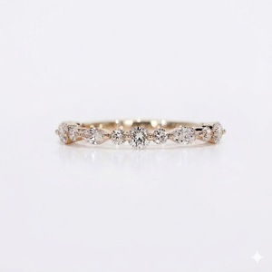 แหวนทอง 14K ประดับเพชรแท้ เพชรเพาะเลี้ยงในห้องปฏิบัติการ แหวนแบบซ้อนได้ ทองคำแท้ รูปทรงมาร์คีส์ แหวนแต่งงาน แหวนเรียงซ้อนแบบอินฟินิตี้ - Product Image 3
