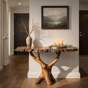 Handmade Solid <b>Wood</b> Console <b>Table</b> - <b>Rustic</b> Farmhouse Decor Solid Natural <b>Wood</b> Entryway Mid Century Home Decor - Product Image 1
